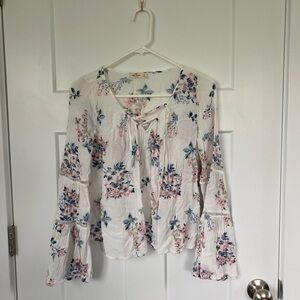 Hollister White Floral Blouse with Pink and Blue